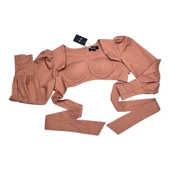 Hanifa Kayla Bustier Long Sleeve Crop Top Princess Poof Sleeves Brown NWT 2XS - Picture 5 of 10